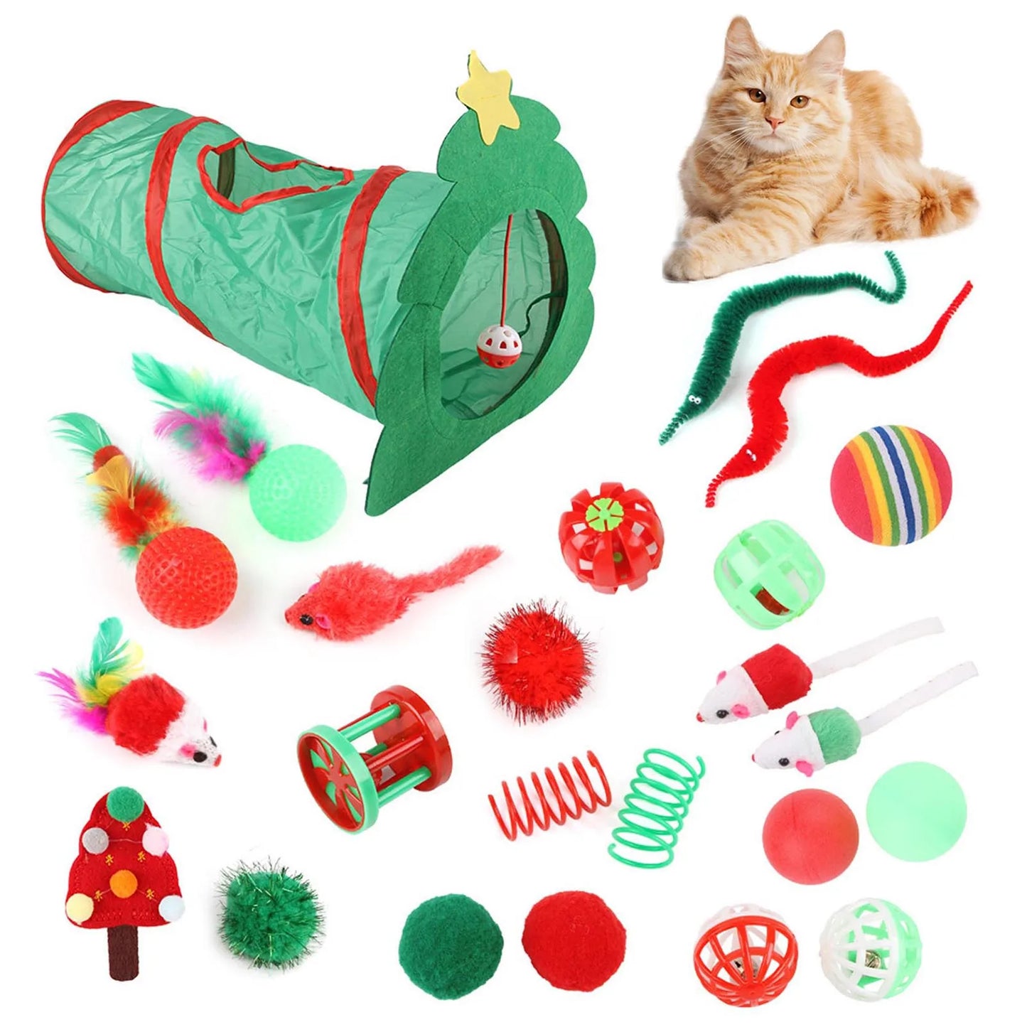 Pet Christmas Tunnel Including Catnip Toys