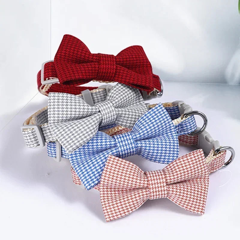 Bow Plaid Collar For Dogs And Cats