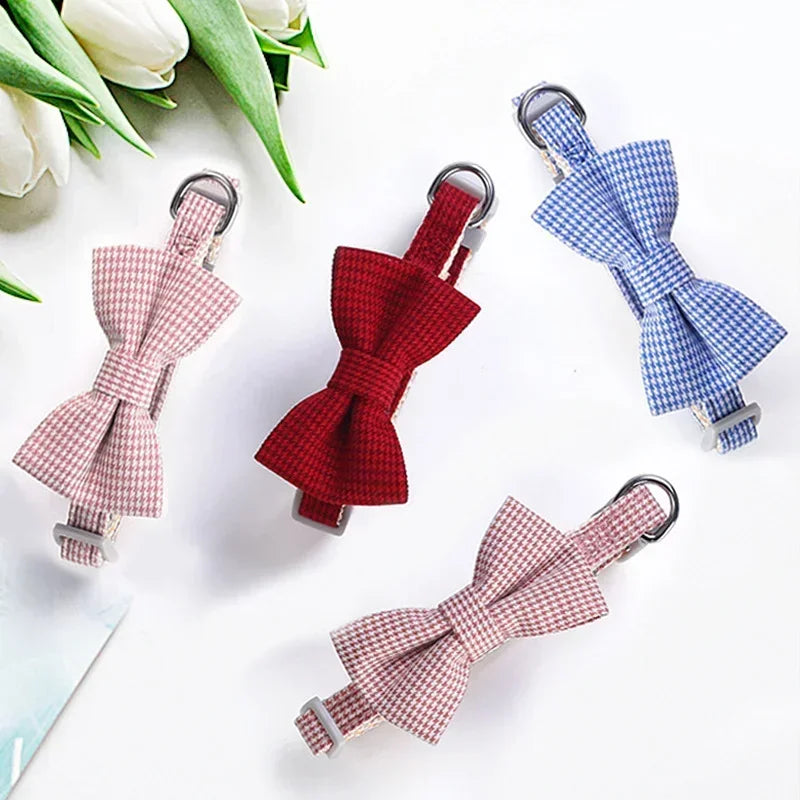 Bow Plaid Collar For Dogs And Cats