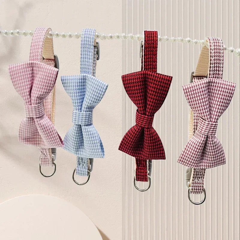 Bow Plaid Collar For Dogs And Cats