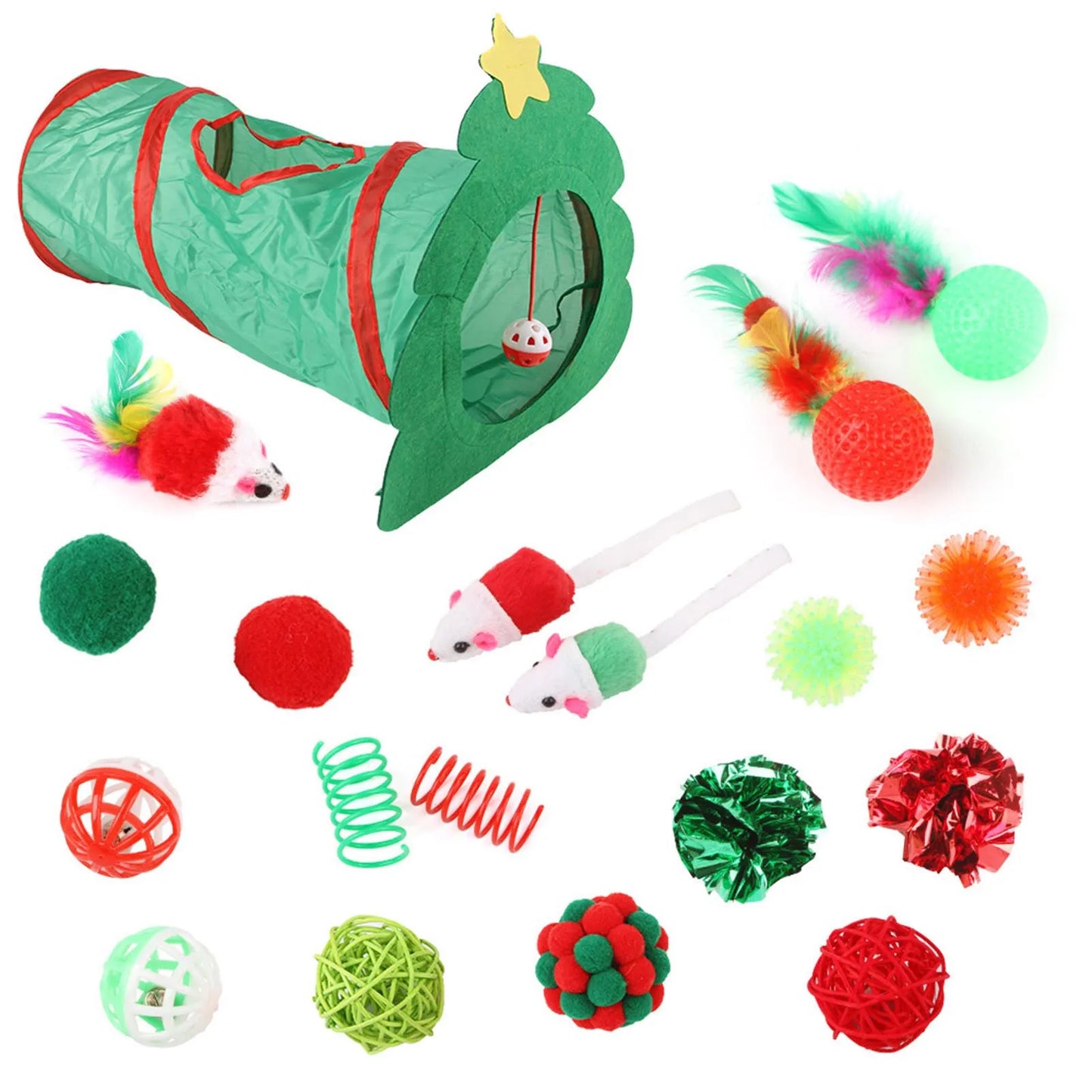 Pet Christmas Tunnel Including Catnip Toys