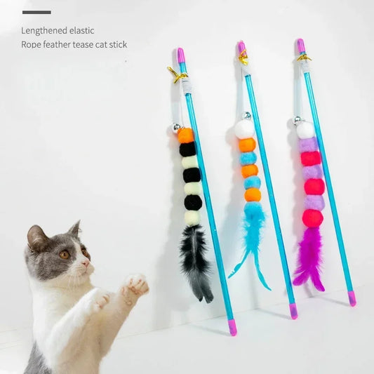 Cat Teaser Interactive Toy Rod Bell Feather