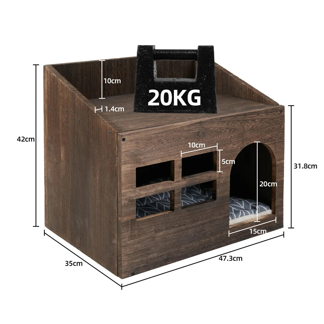 Wooden Cat Cave Bed And Litter Box