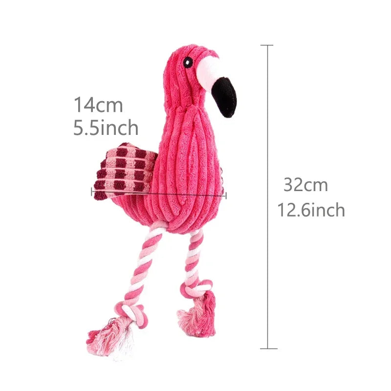 Flamingo Plush Interactive Squeaky Chew Ropes