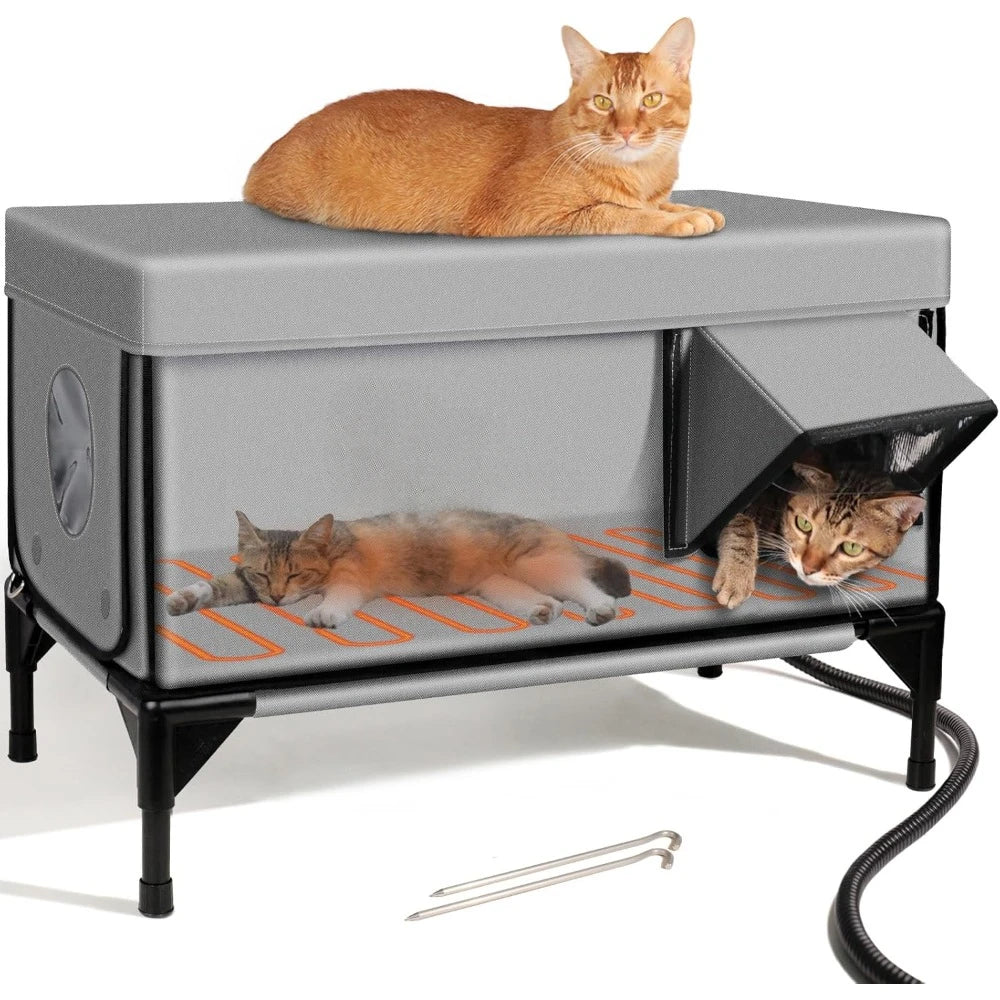 Pet Heated Elevated Cat House For Outdoors