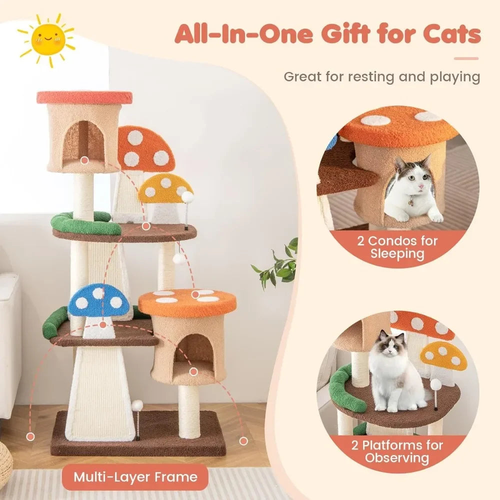 Pet Mushroom Cat Tree Tower Scratching Posts