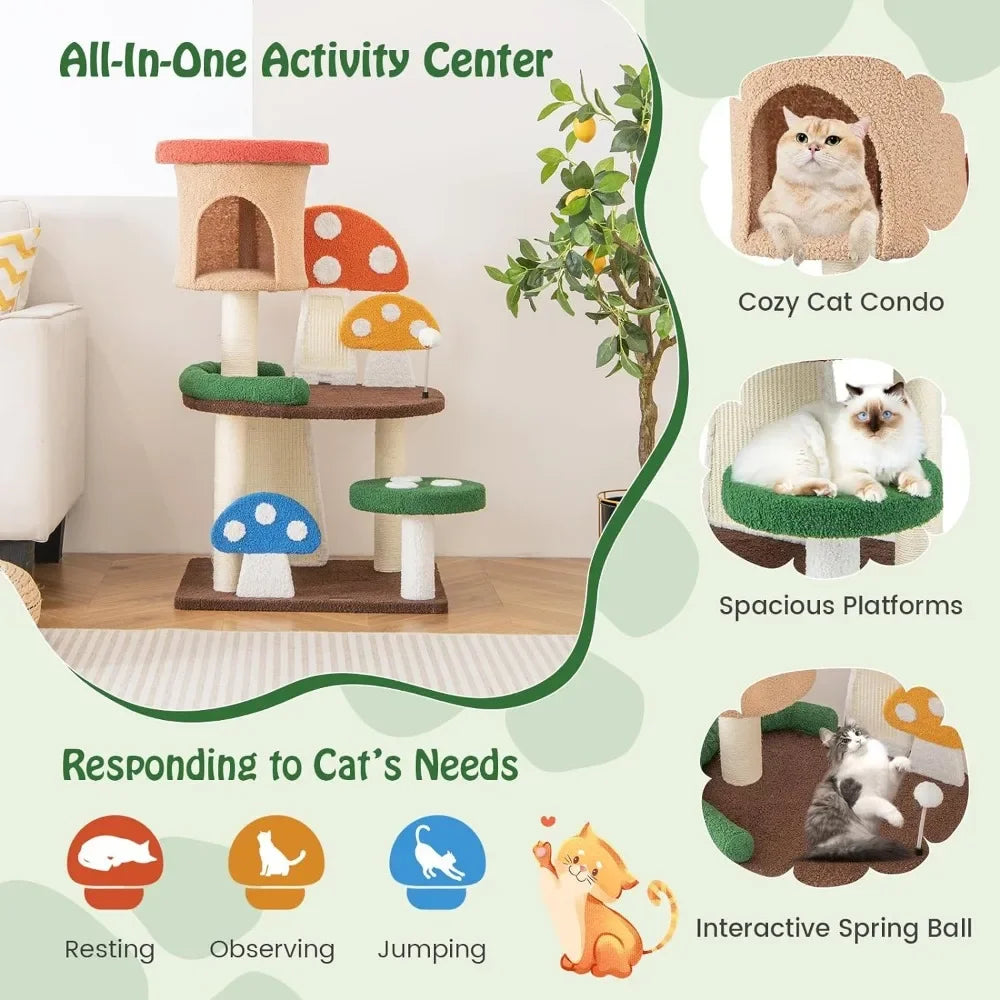 Pet Mushroom Cat Tree Tower Scratching Posts