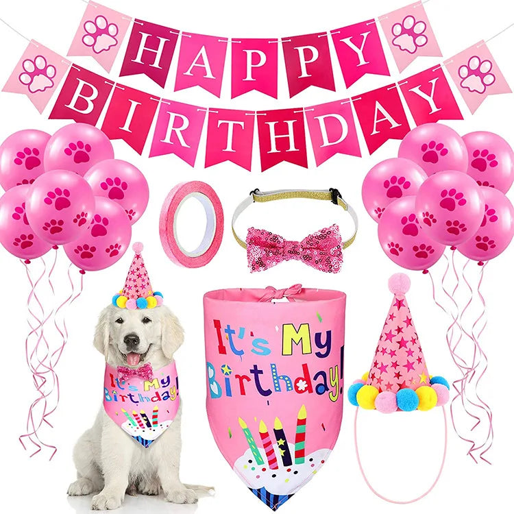 Pet Birthday Decorations And Bandana Hat Supplies