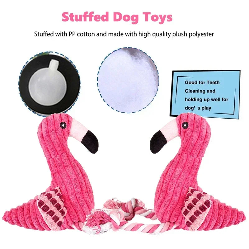 Flamingo Plush Interactive Squeaky Chew Ropes