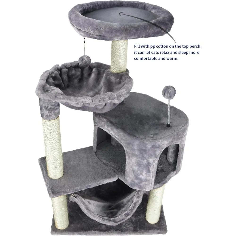 Pet Cat Tree With Cat Condo Hammock