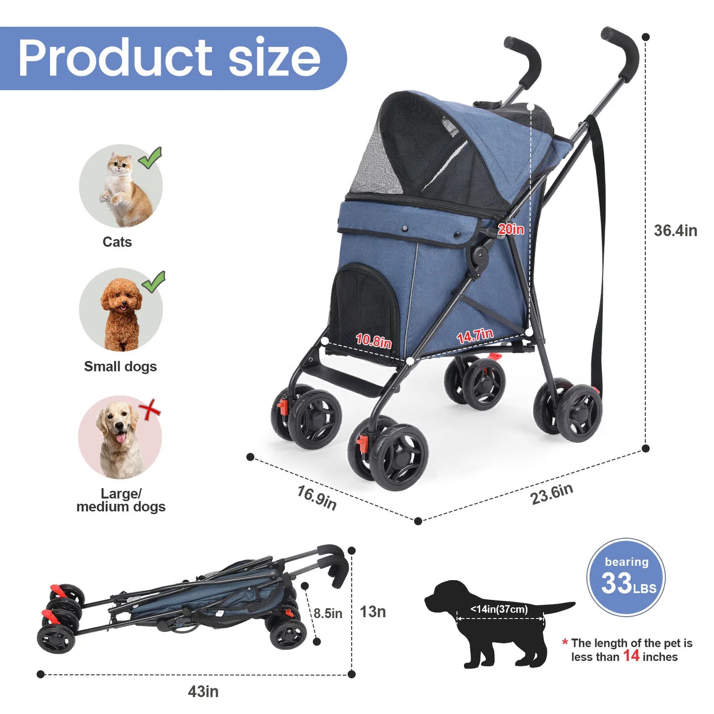 Pet Outdoor Stroller Cat Dog Travel