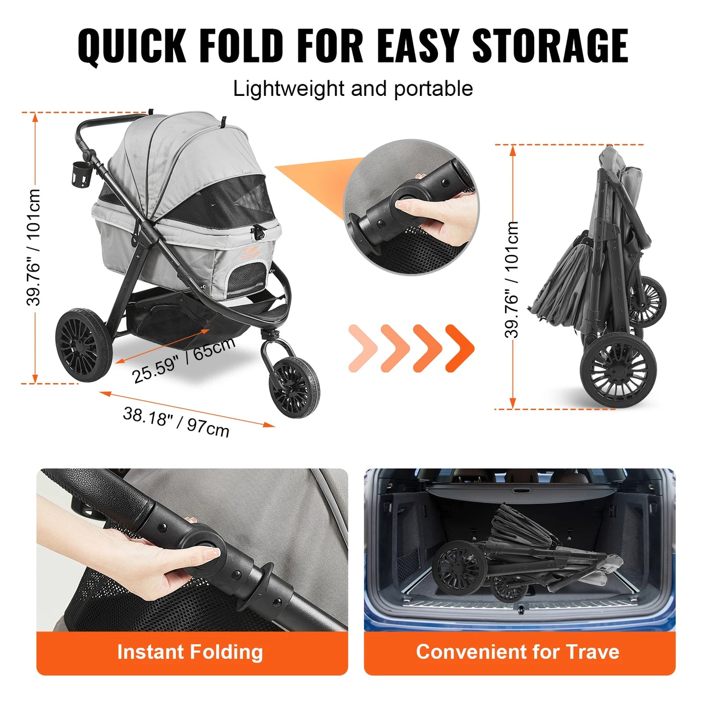 Pet Stroller Dog Cat Lightweight Travel