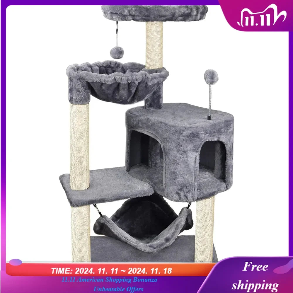 Pet Cat Tree With Cat Condo Hammock