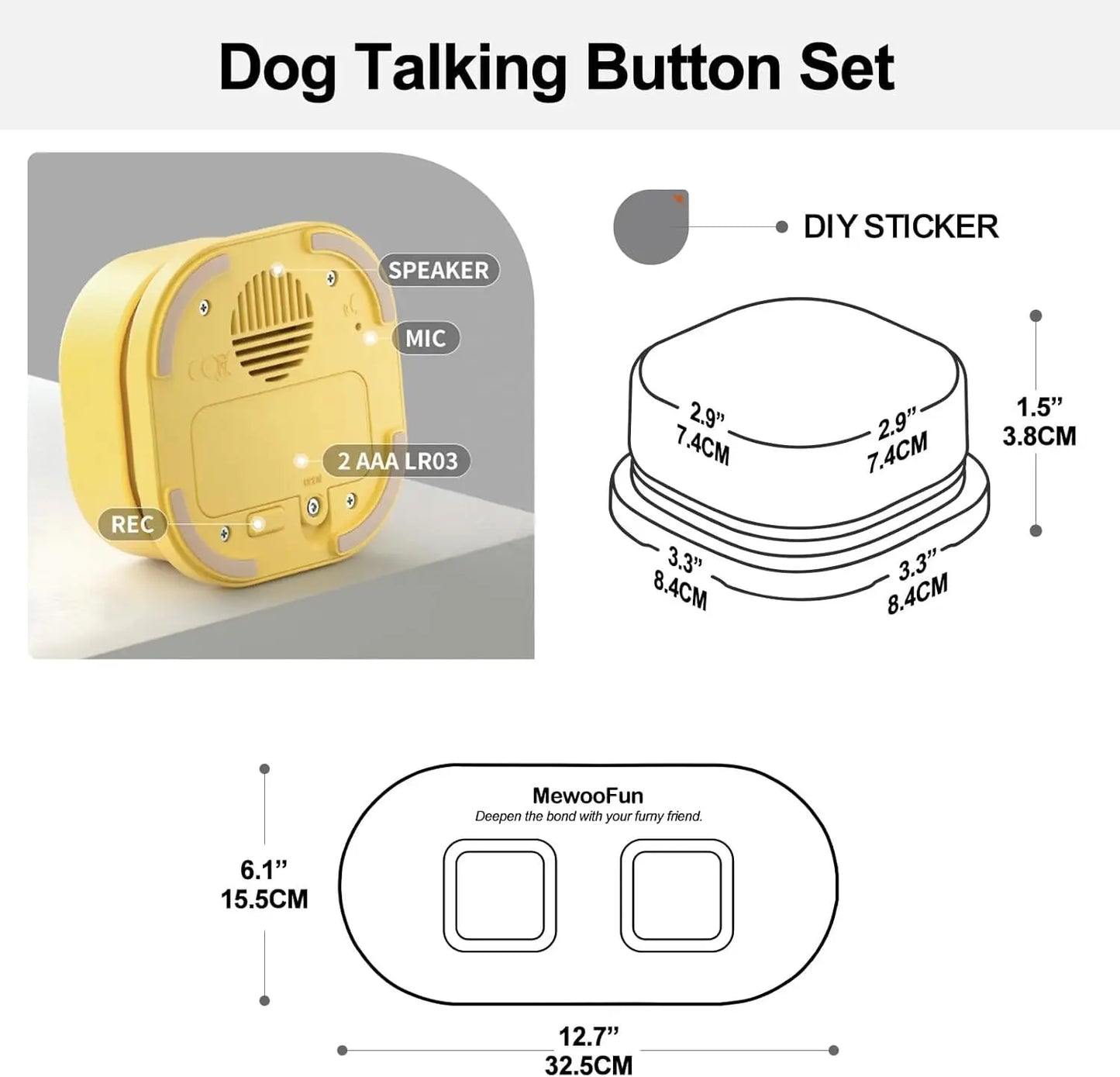 Mewoofun Dog Buttons for Communication Talking Dog Training Speaking Buttons with Mat & Training Manual & Stickers (2 Packs)