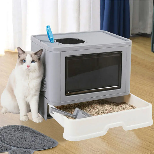 Foldable Cat Litter Box Front Entry