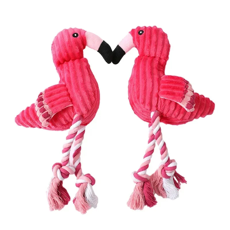 Flamingo Plush Interactive Squeaky Chew Ropes