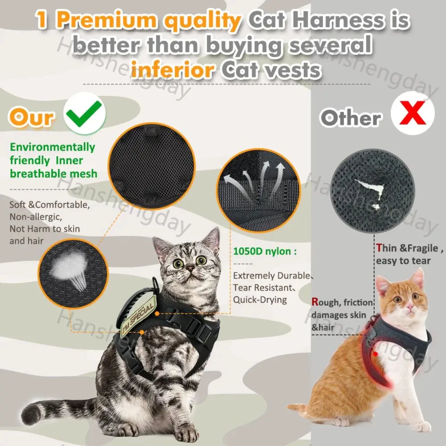 Adjustable Tactical Cat Harness Set