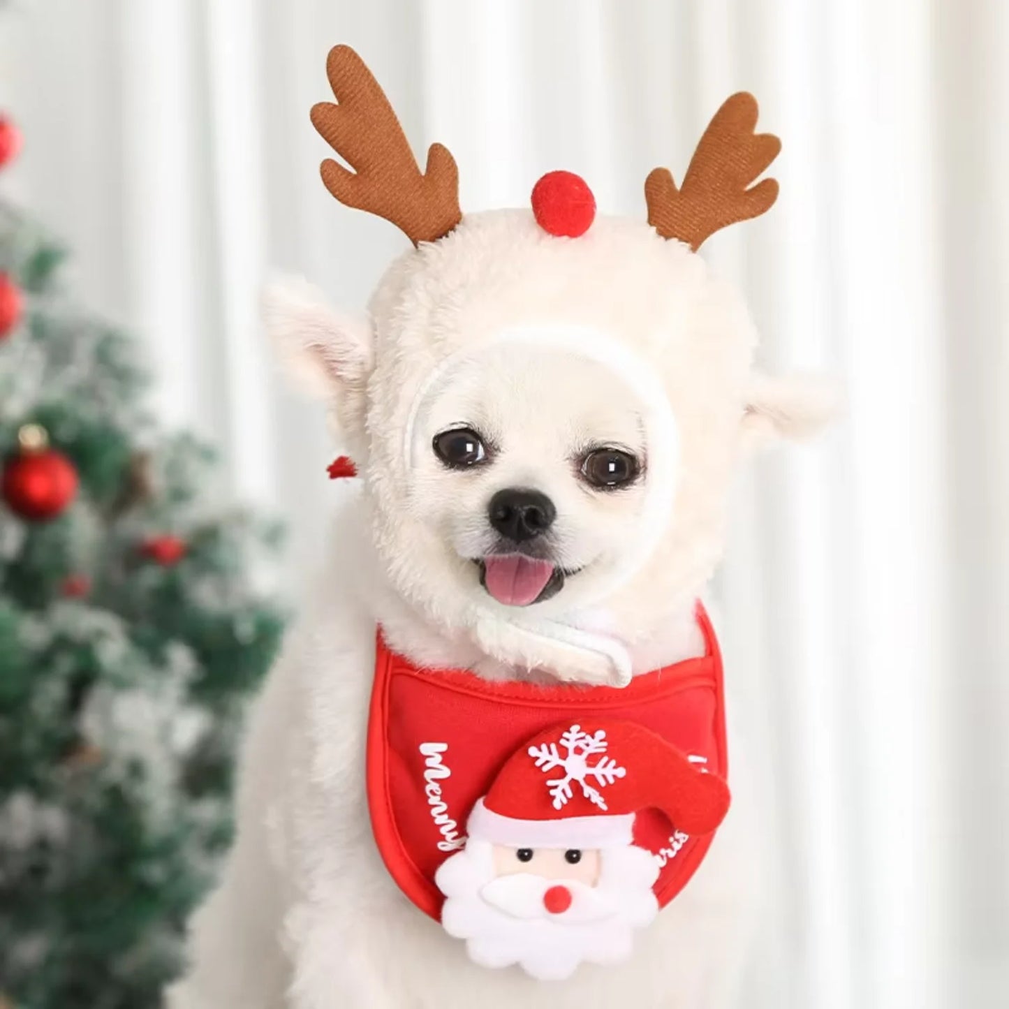 Pet Christmas Hat Cute Antlers Saliva Towel