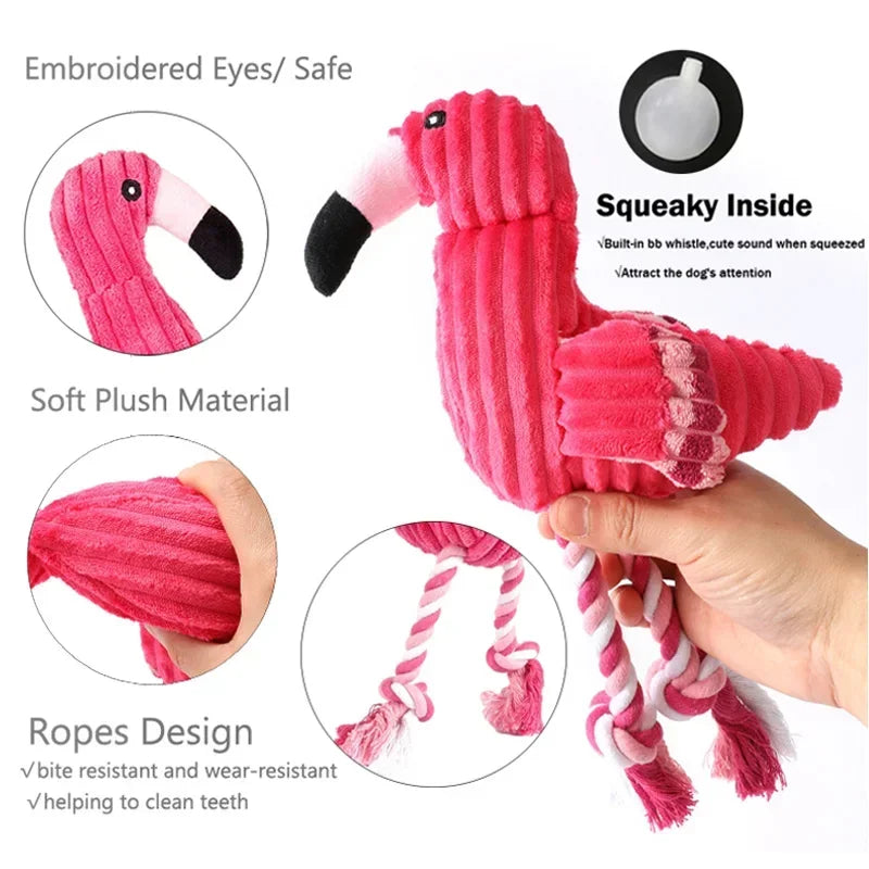 Flamingo Plush Interactive Squeaky Chew Ropes