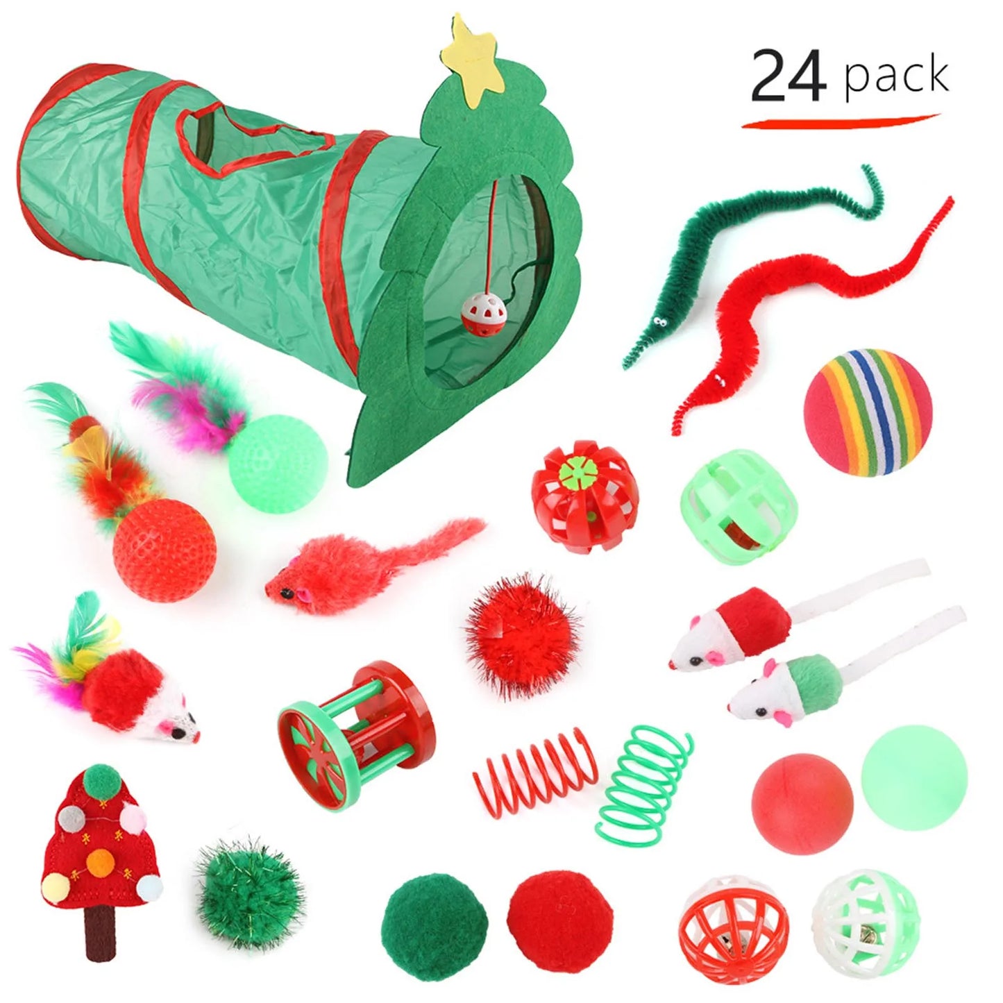 Pet Christmas Tunnel Including Catnip Toys