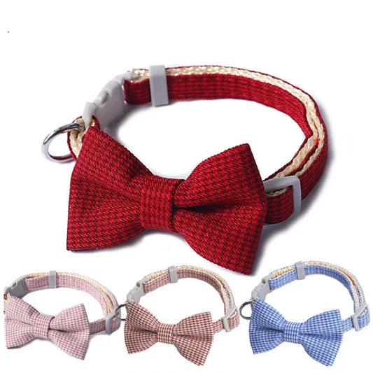 Bow Plaid Collar For Dogs And Cats