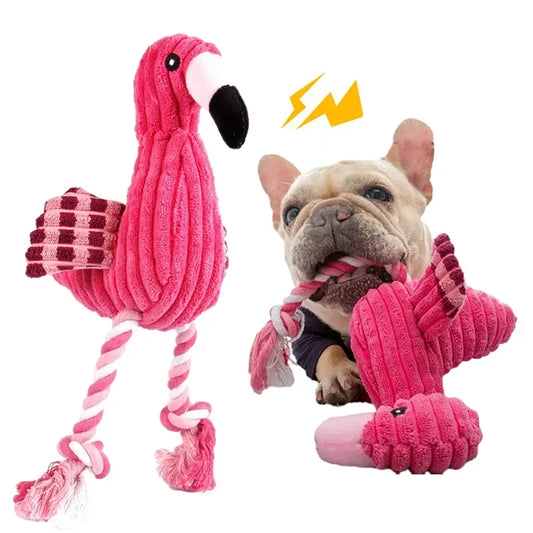 Flamingo Plush Interactive Squeaky Chew Ropes