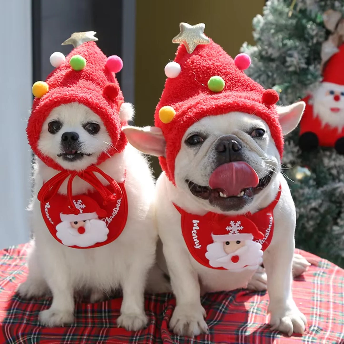 Pet Christmas Hat Cute Antlers Saliva Towel