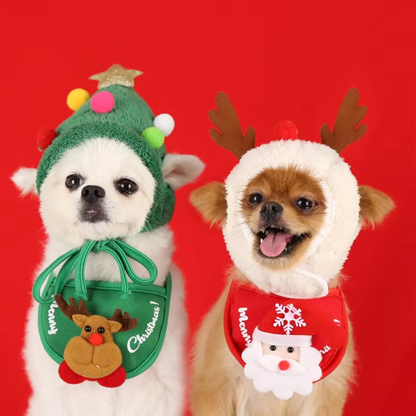 Pet Christmas Hat Cute Antlers Saliva Towel